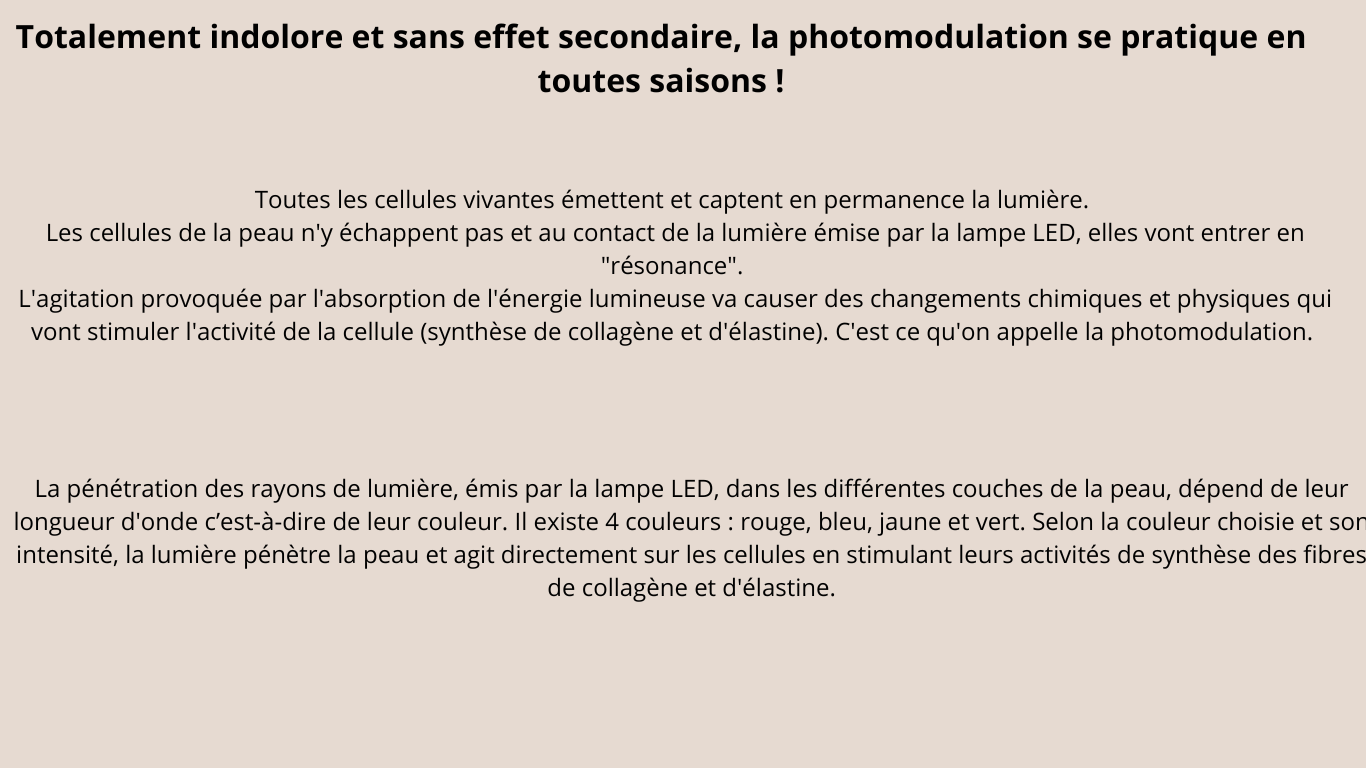 Toutes les cellules vivantes emettent et captent en permanence la lumiere les cellules de la peau n y echappent pas et au contact de la lumiere emise par la lampe led elles vont en